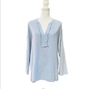 VELVET BY GRAHAM & SPENCER WOMENS SOFT BLUE STRIPED LONG SLEEVE PULLOVER SHIRT